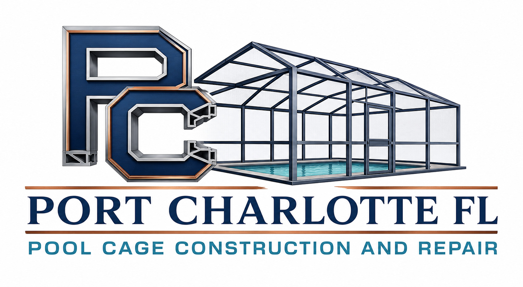Port Charlotte FL Pool Cage Construction and Repair logo — pool cage screen repair, rescreening, roof panel work and enclosure reconstruction in Port Charlotte, Florida