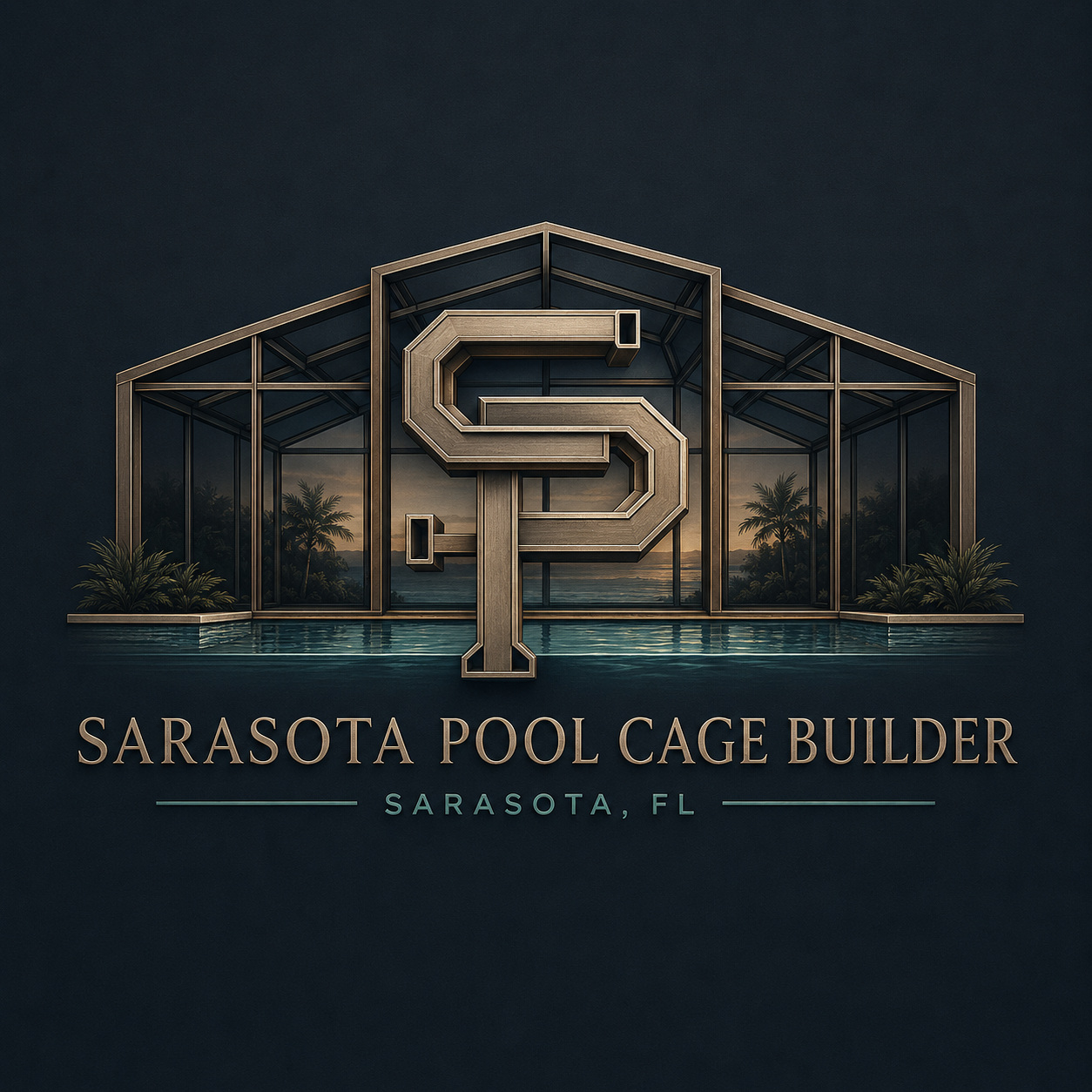 Sarasota Pool Cage Builder logo — pool cage design, installation, replacement and picture-window view walls in Sarasota, FL and coastal Southwest Florida